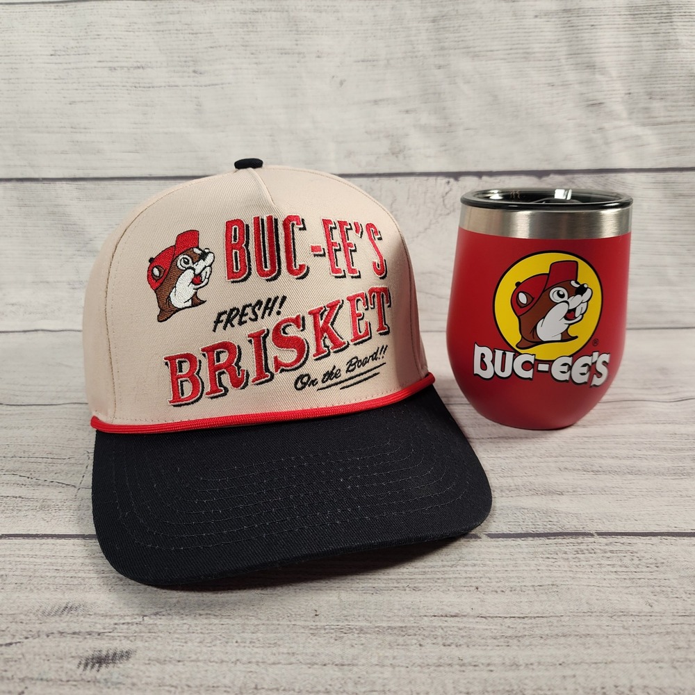Buc-ee's Fresh Brisket Snapback Hat and Red Logo Tumbler Set Texas BBQ